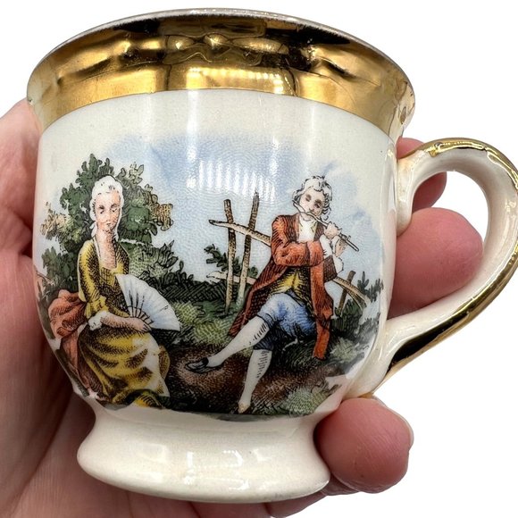 Homer Laughlin Georgian Eggshell Courting Couple Demitasse Cup and Saucer 22K Go - Picture 4 of 9